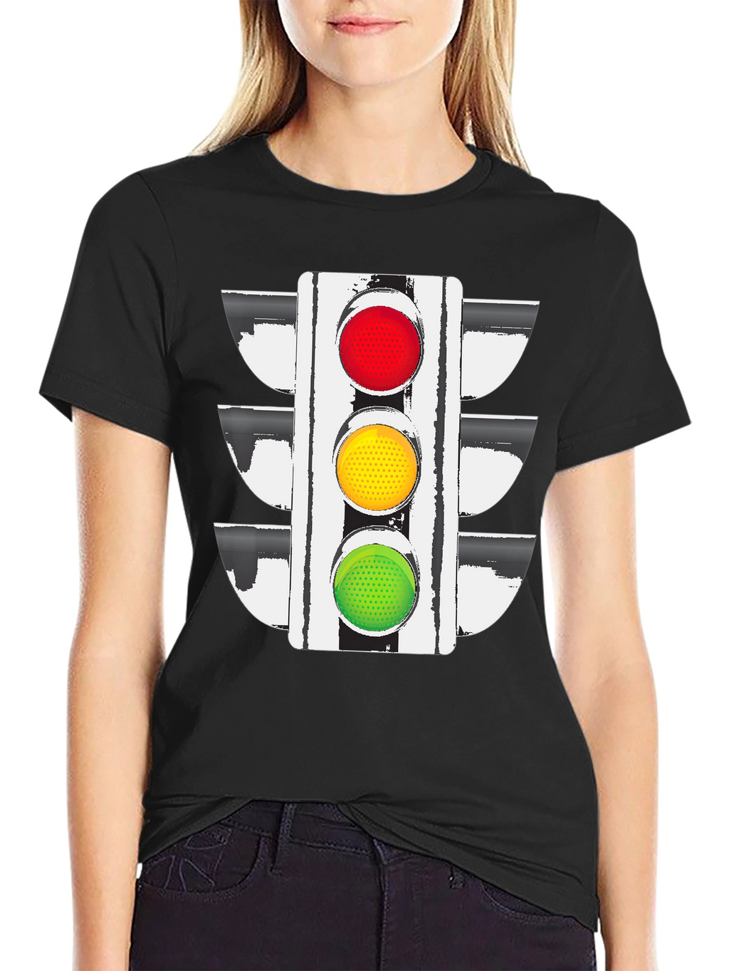 Traffic Light Graphic Tee - Black Cotton Blend