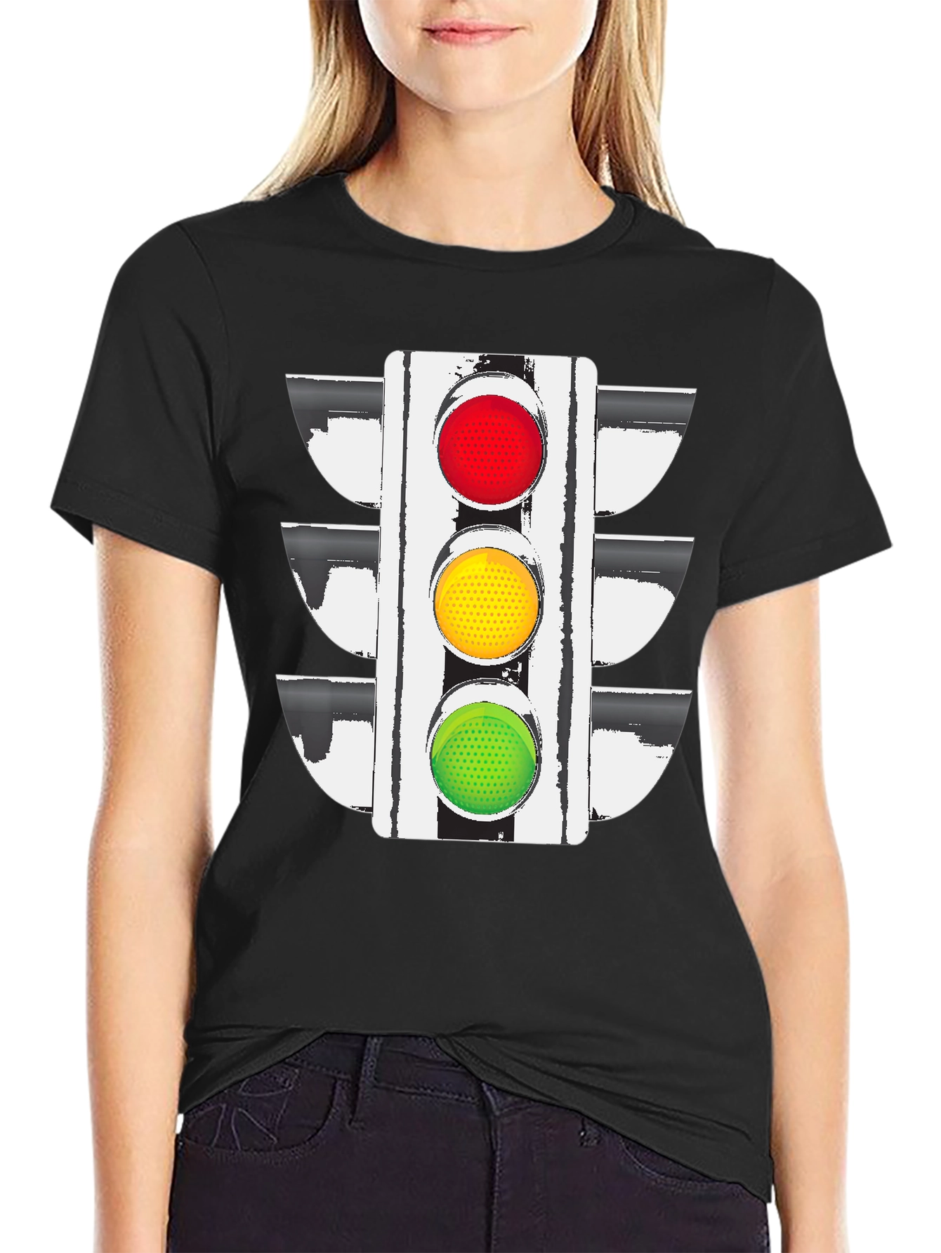 Traffic Light Graphic Tee - Black Cotton Blend