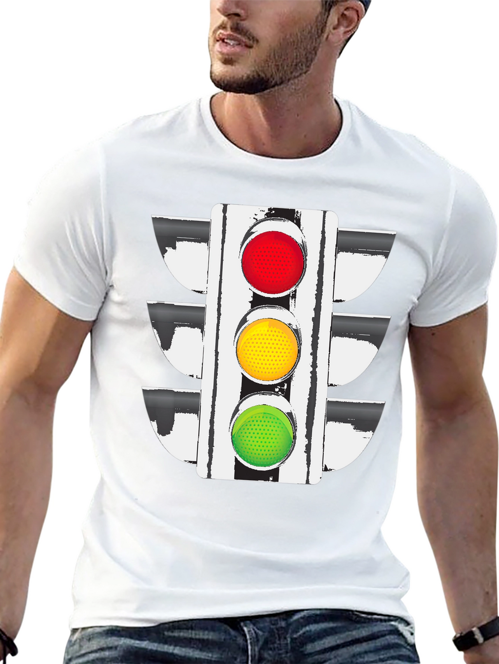 Traffic Light Graphic Tee - Black Cotton Blend