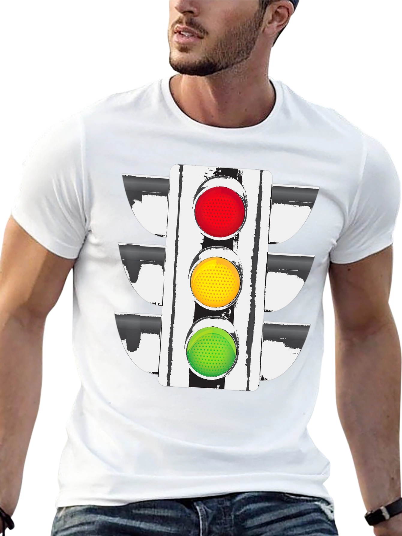 Traffic Light Graphic Tee - Black Cotton Blend