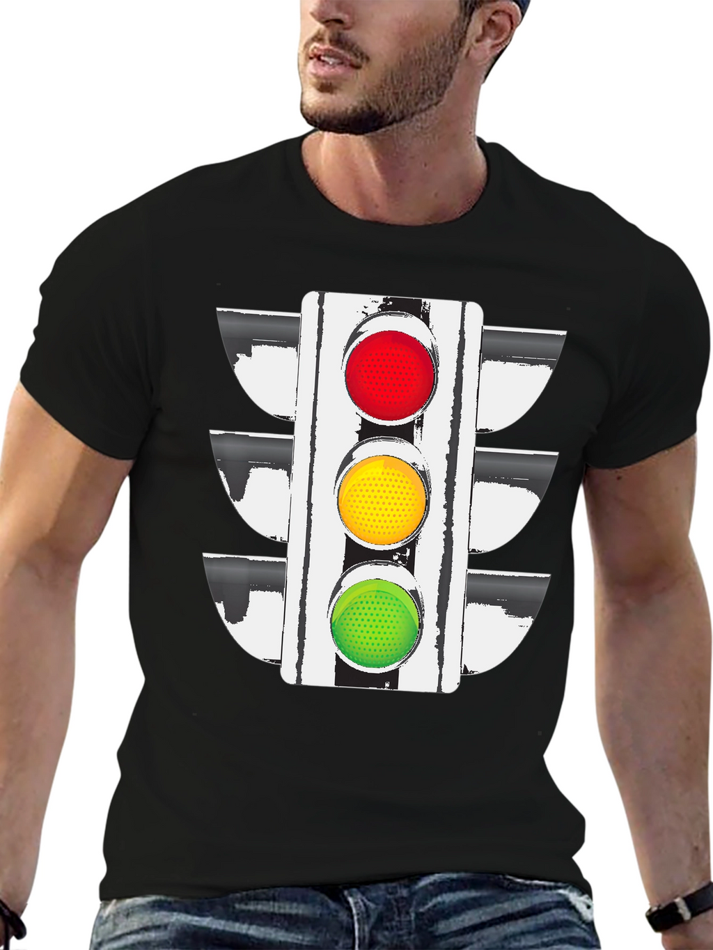 Traffic Light Graphic Tee - Black Cotton Blend