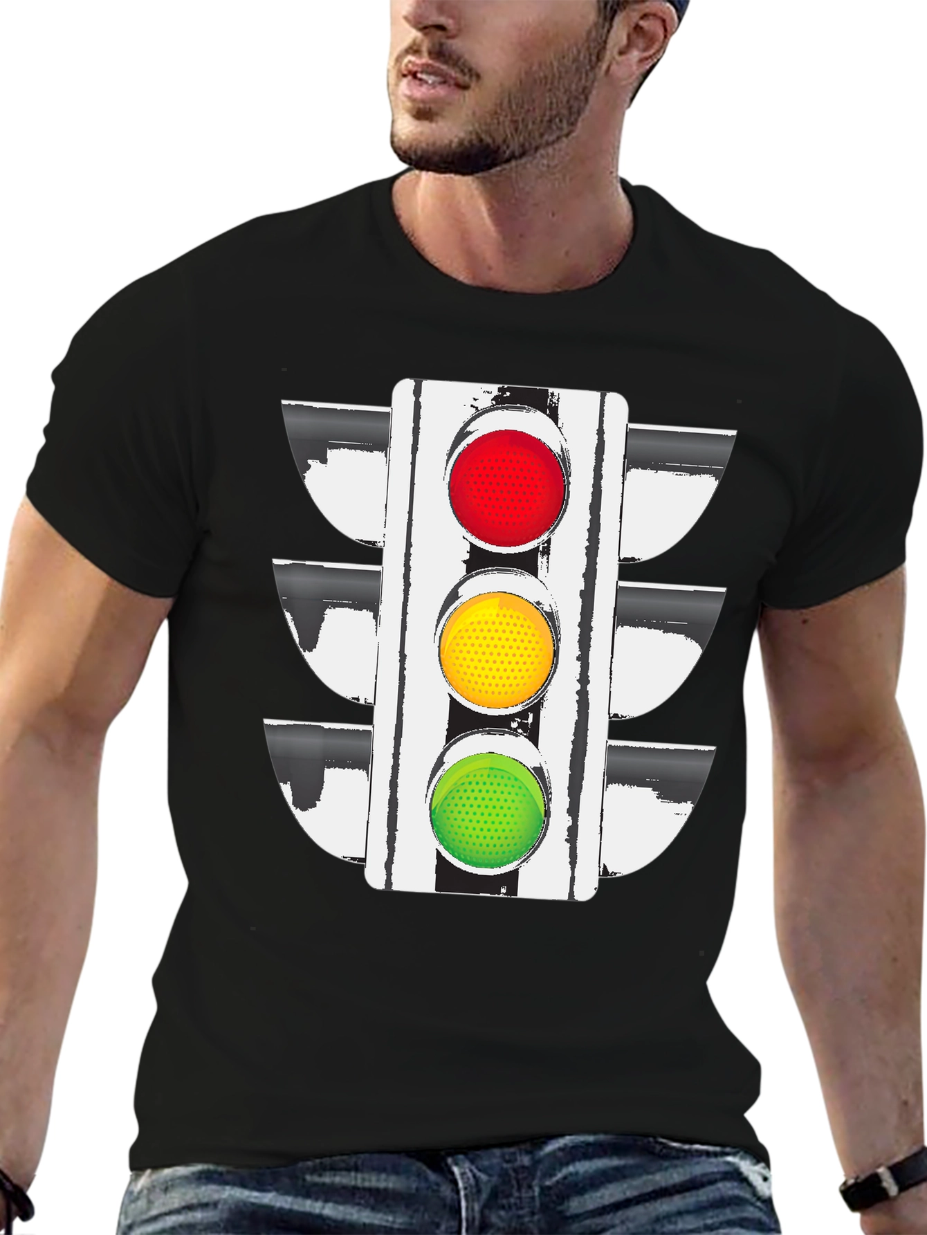 Traffic Light Graphic Tee - Black Cotton Blend