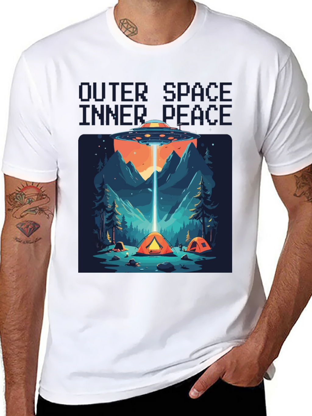 Outer Space Inner Peace UFO Camping T-Shirt