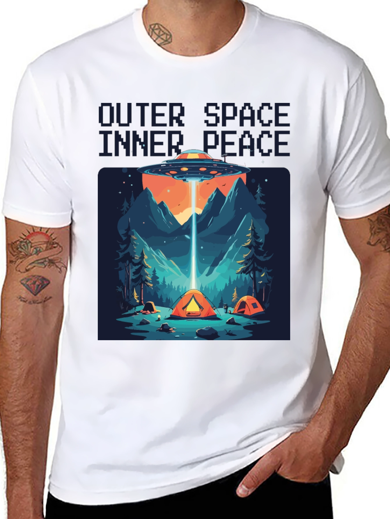 Outer Space Inner Peace UFO Camping T-Shirt