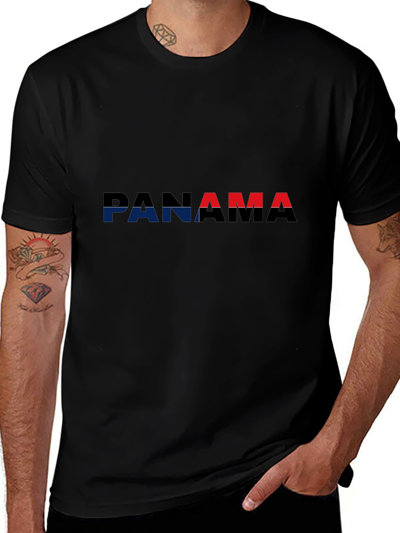 Panama Flag T-Shirt - Black Crew Neck