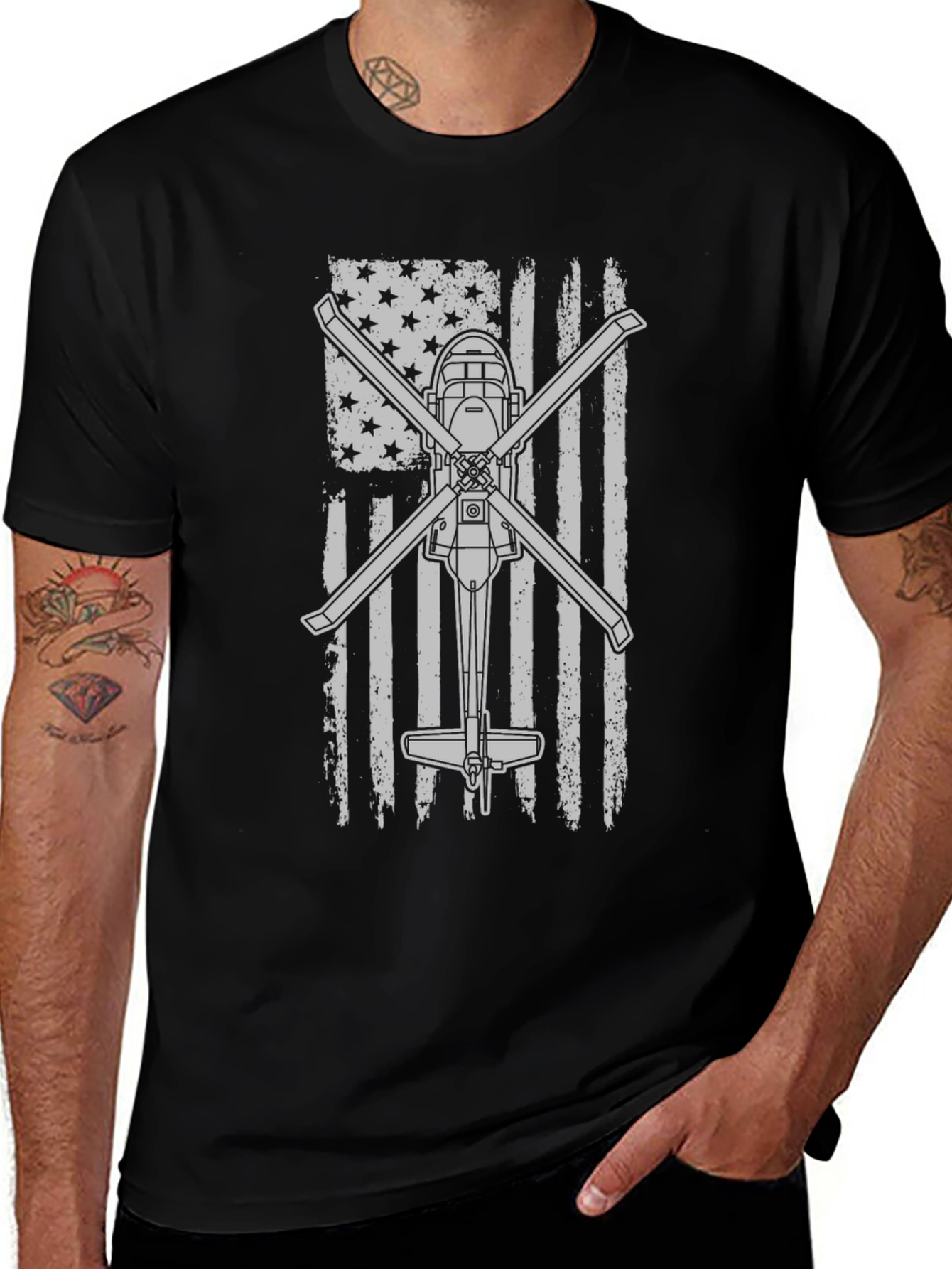 Helicopter American Flag Graphic Tee