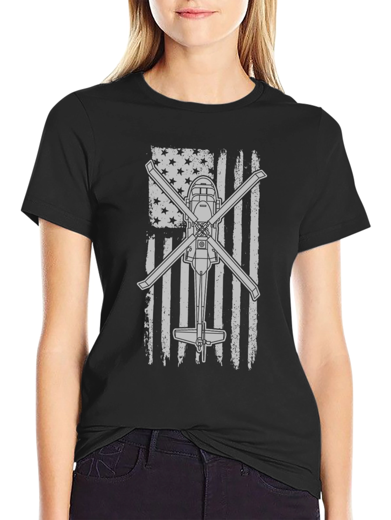 Helicopter American Flag Graphic Tee