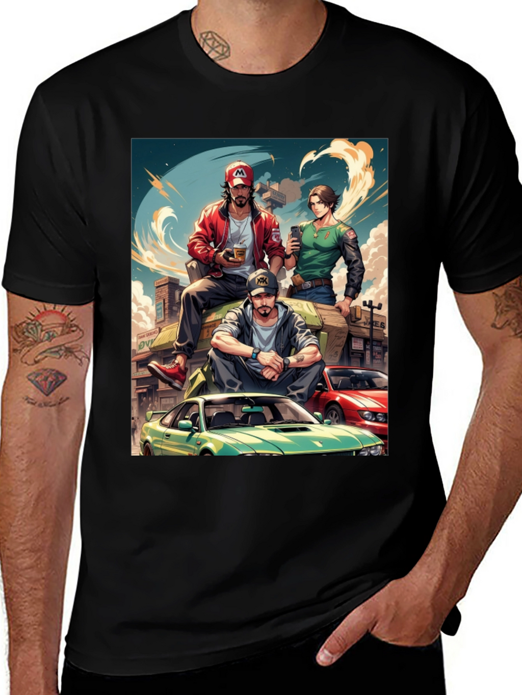 Anime Car Crew Black T-Shirt