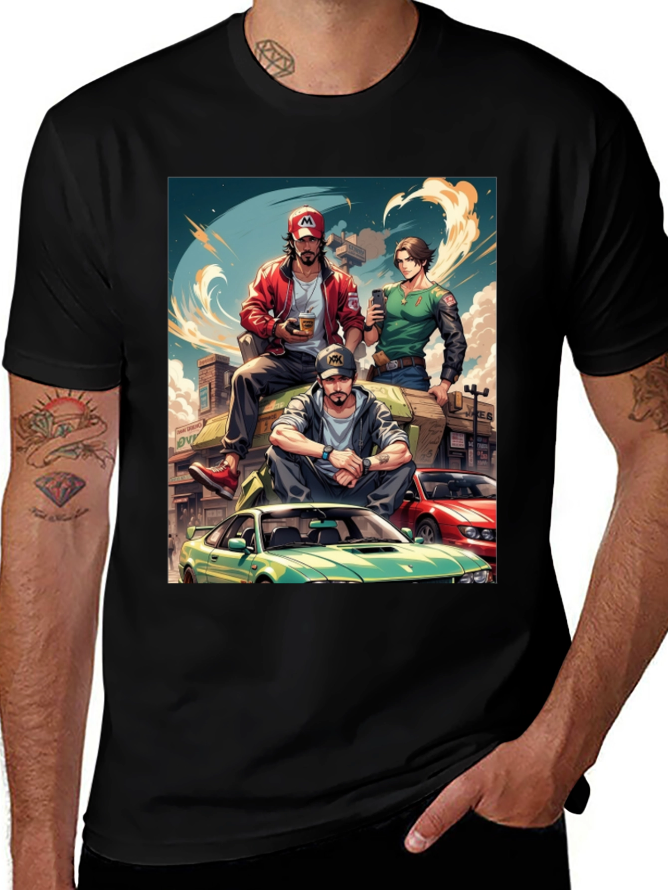 Anime Car Crew Black T-Shirt