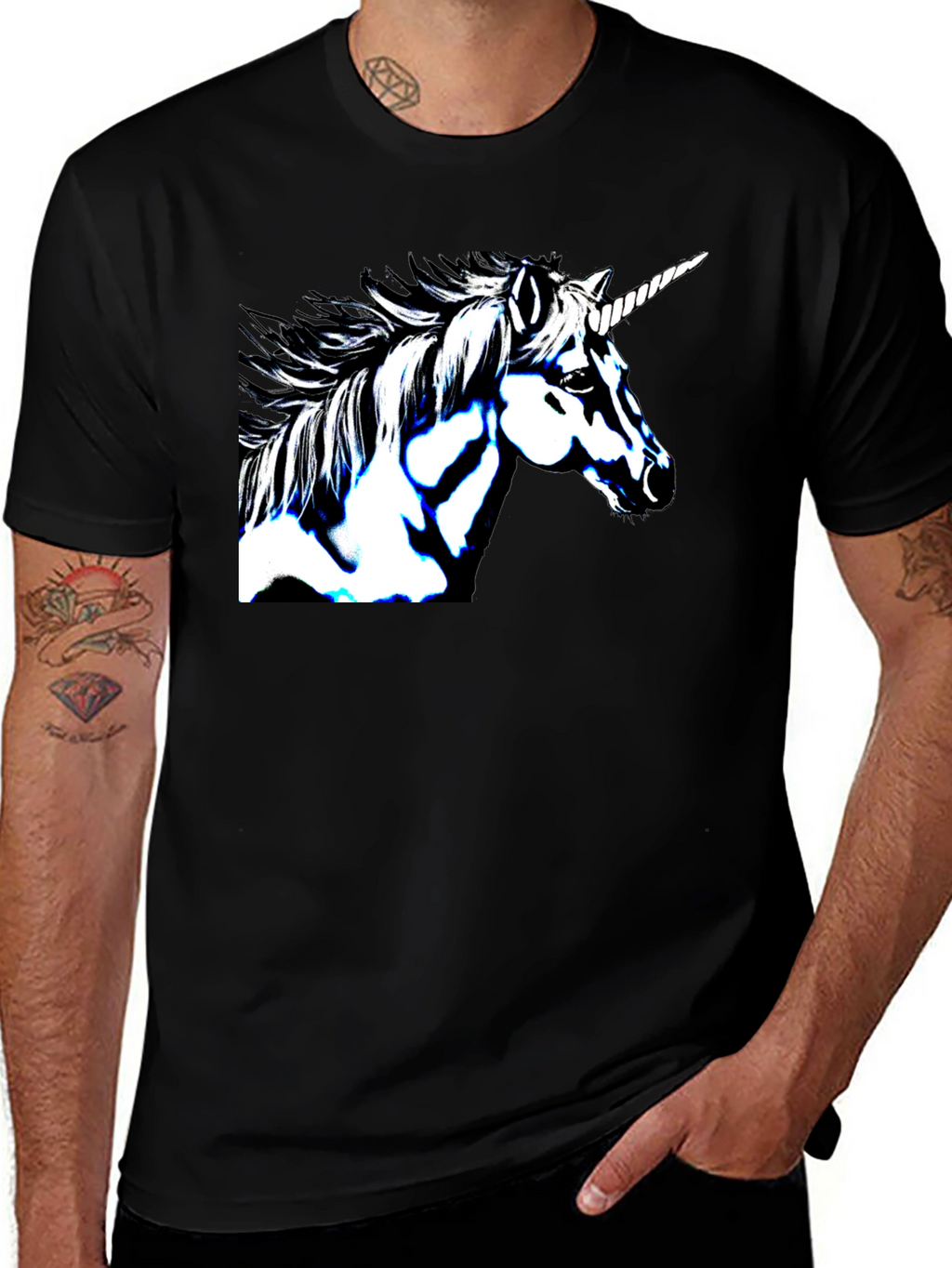 Unicorn Graphic Print Black Tee Shirt