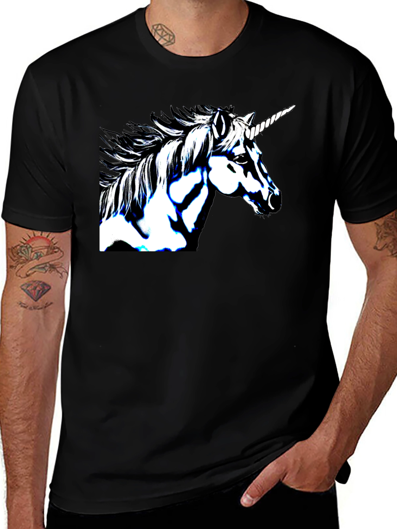 Unicorn Graphic Print Black Tee Shirt