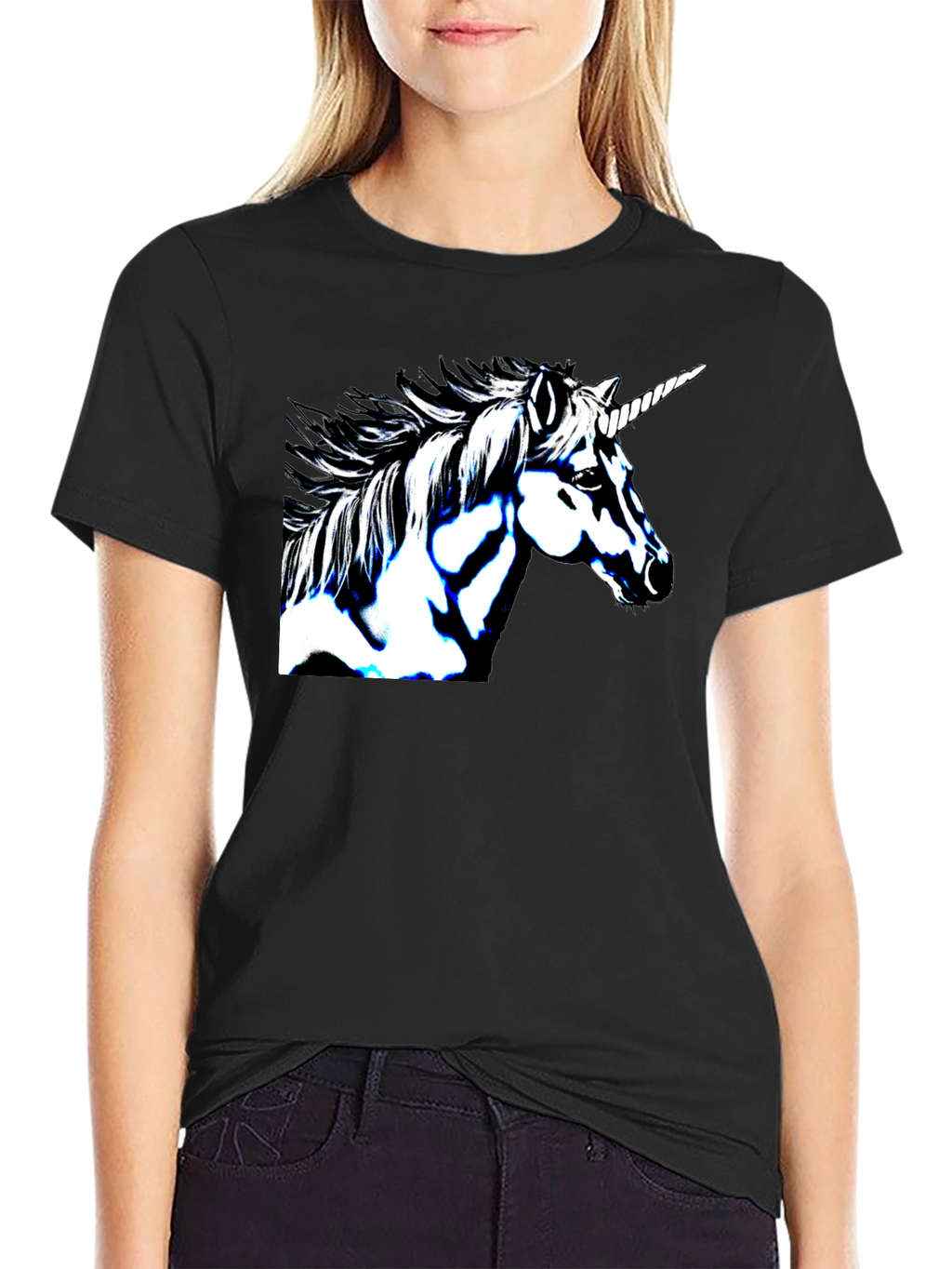 Unicorn Graphic Print Black Tee Shirt