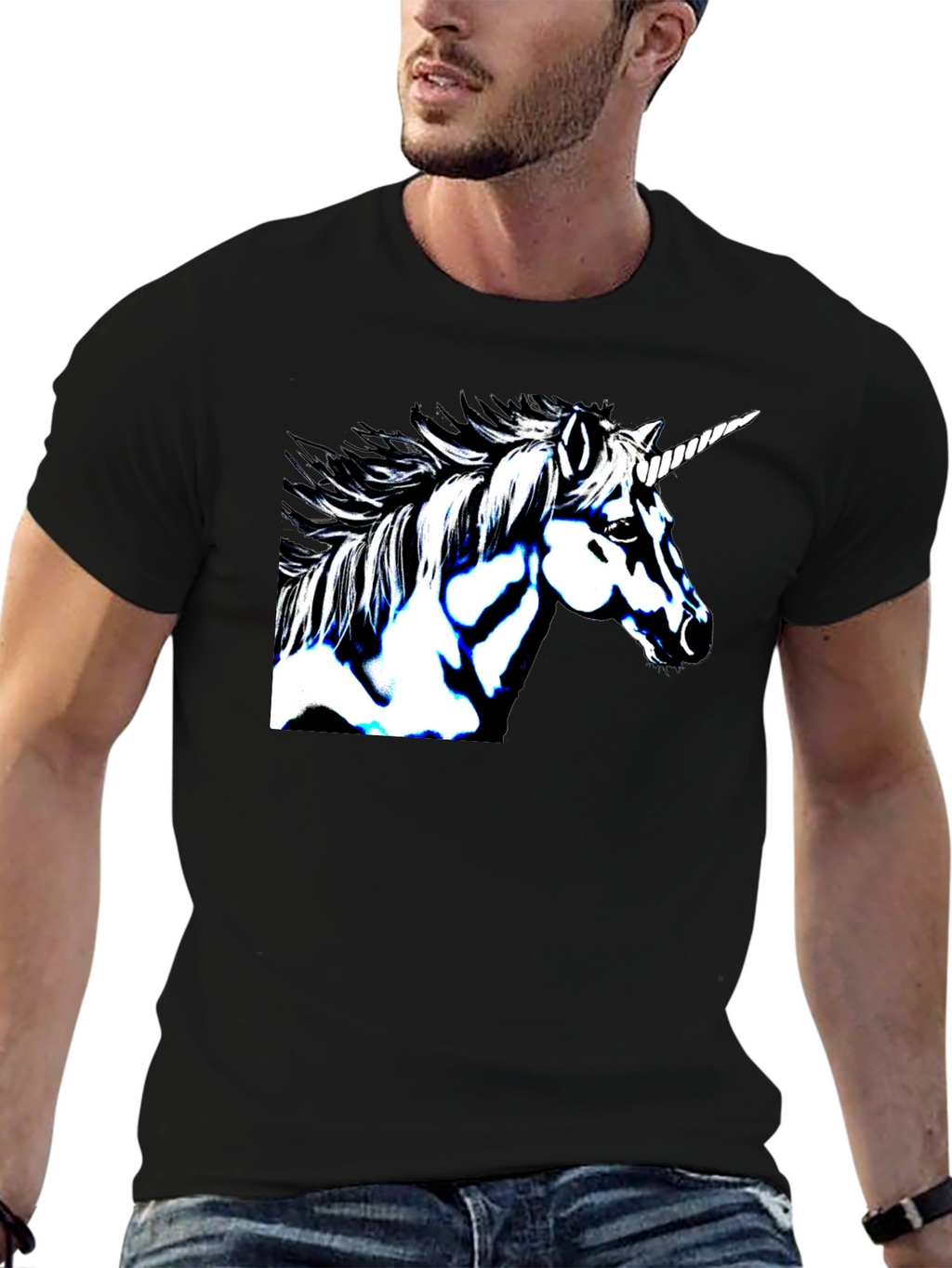 Unicorn Graphic Print Black Tee Shirt