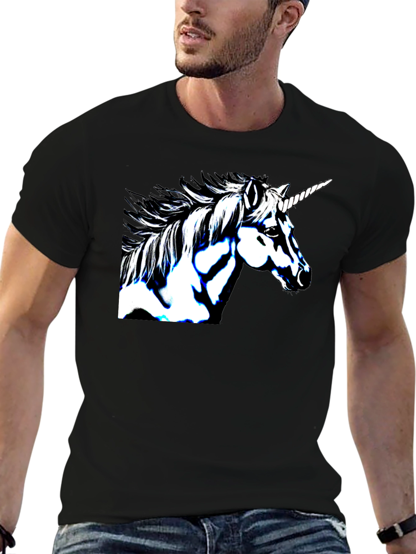 Unicorn Graphic Print Black Tee Shirt