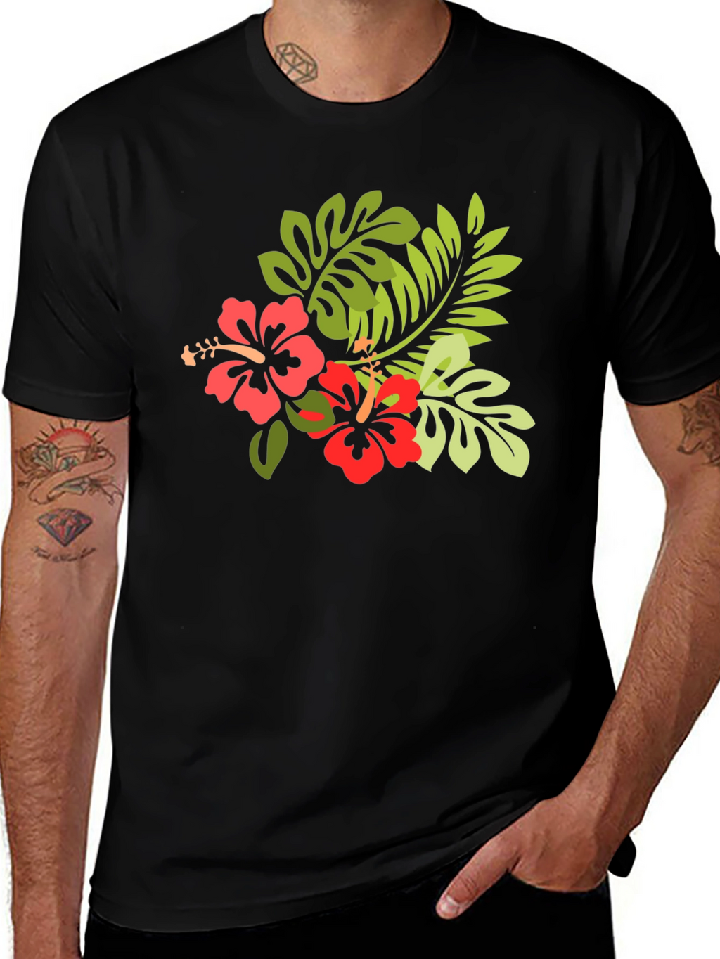 Tropical Hibiscus T-Shirt - Black
