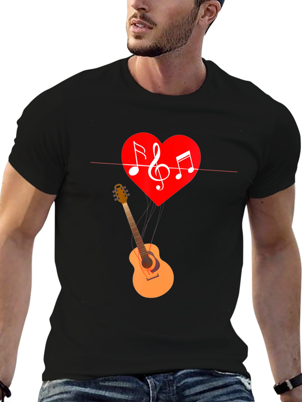 Music Heart Guitar Graphic T-Shirt