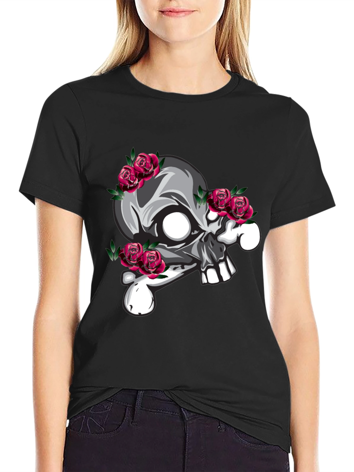 Skull & Roses Graphic T-Shirt - Black