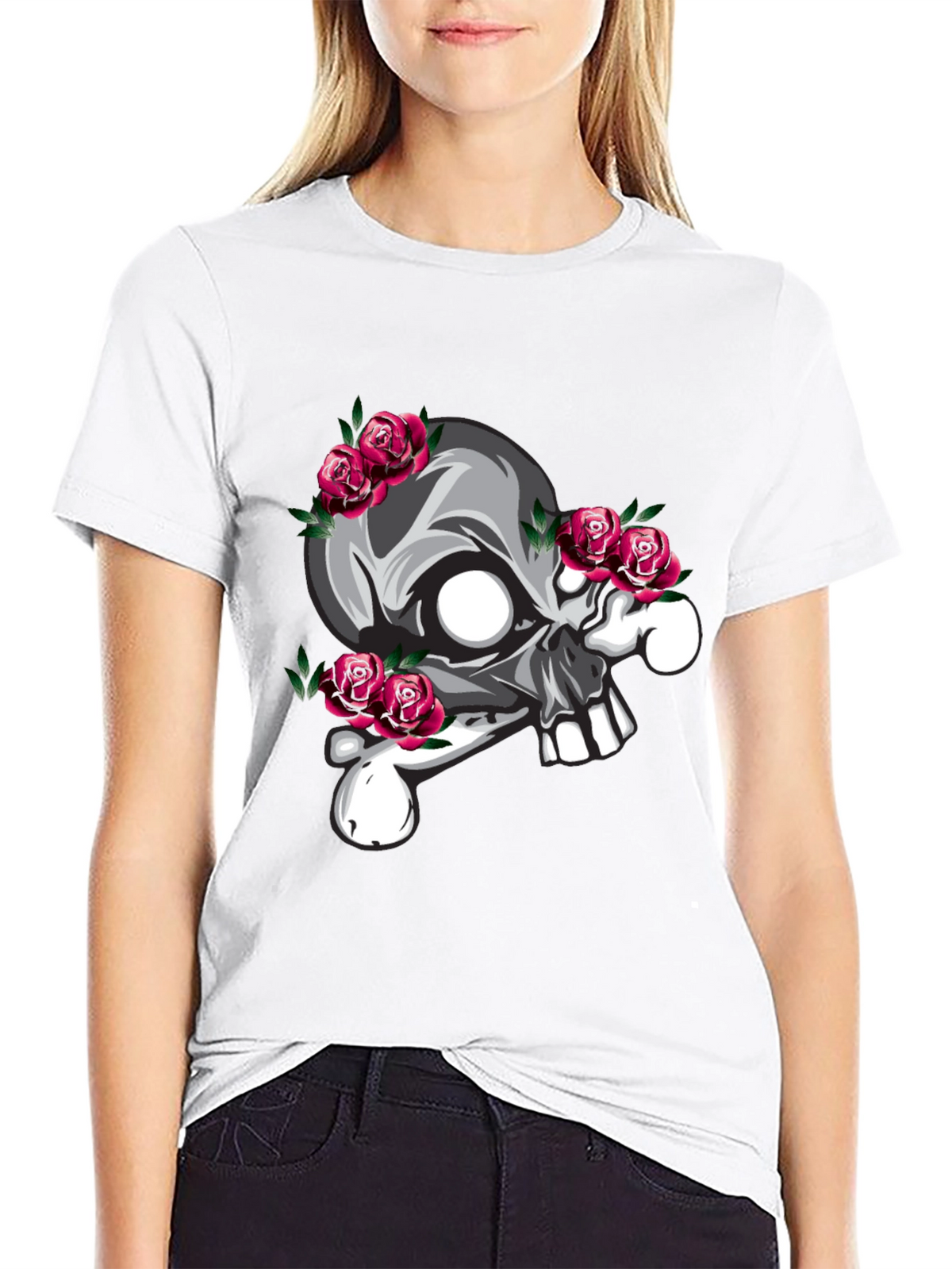Skull & Roses Graphic T-Shirt - Black