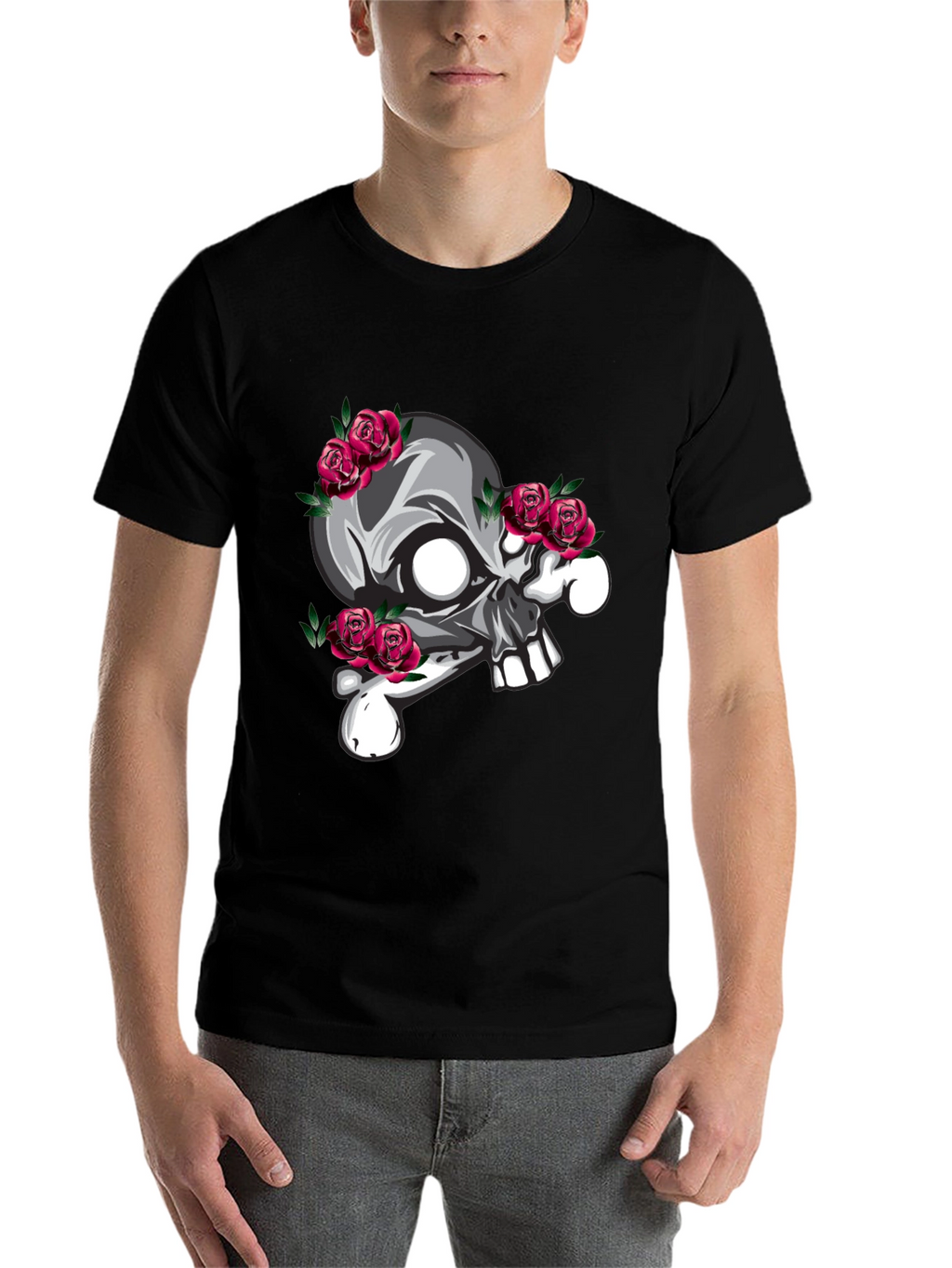Skull & Roses Graphic T-Shirt - Black