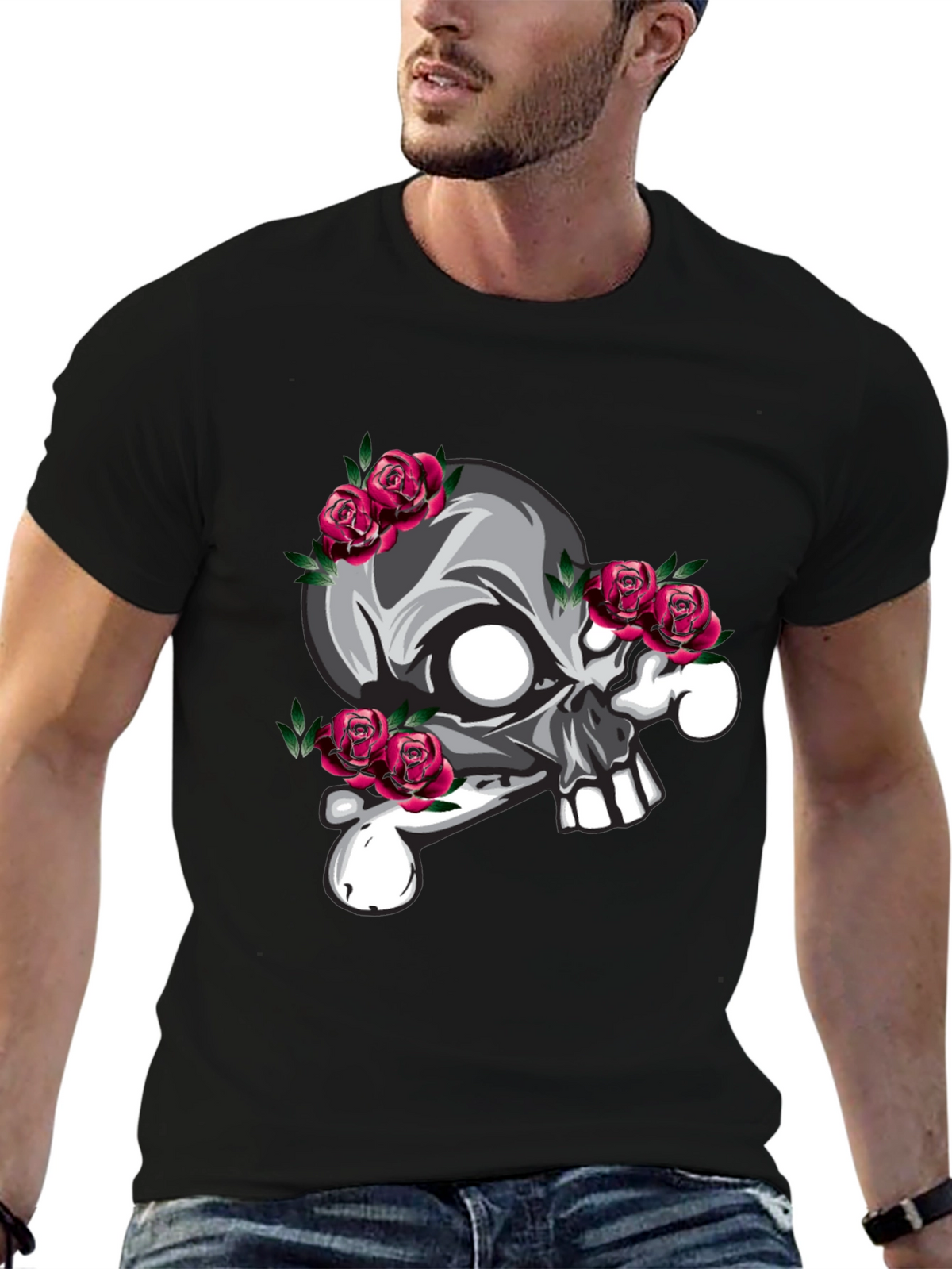 Skull & Roses Graphic T-Shirt - Black