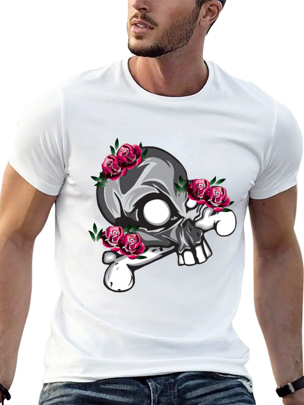 Skull & Roses Graphic T-Shirt - Black