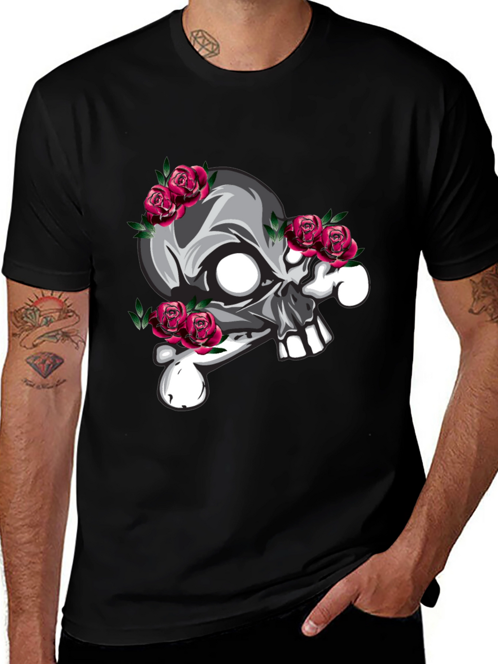 Skull & Roses Graphic T-Shirt - Black