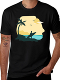 Beach Surfer Graphic Tee - Black Cotton T-Shirt