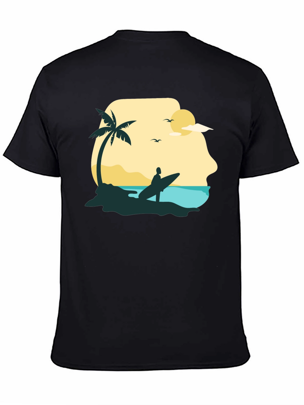 Beach Surfer Graphic Tee - Black Cotton T-Shirt