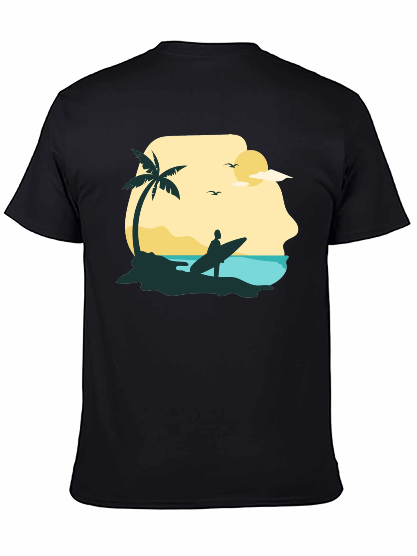 Beach Surfer Graphic Tee - Black Cotton T-Shirt