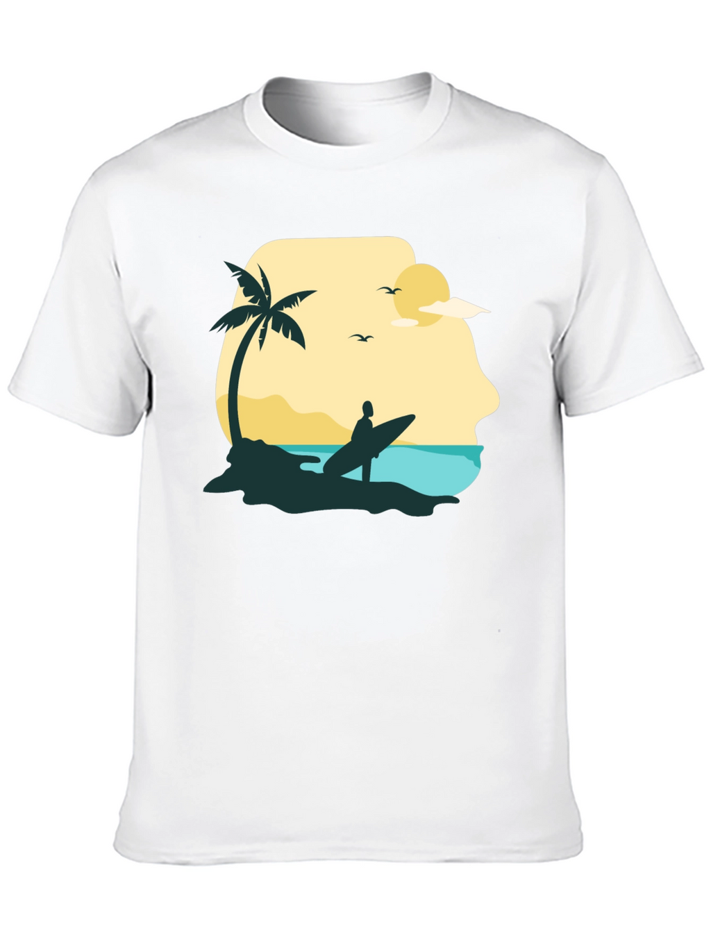 Beach Surfer Graphic Tee - Black Cotton T-Shirt