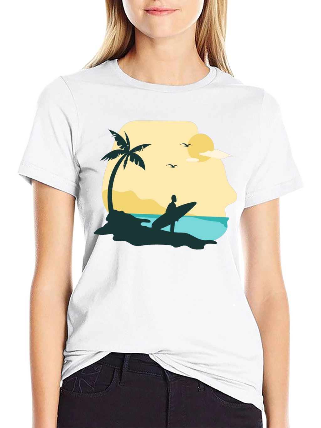 Beach Surfer Graphic Tee - Black Cotton T-Shirt