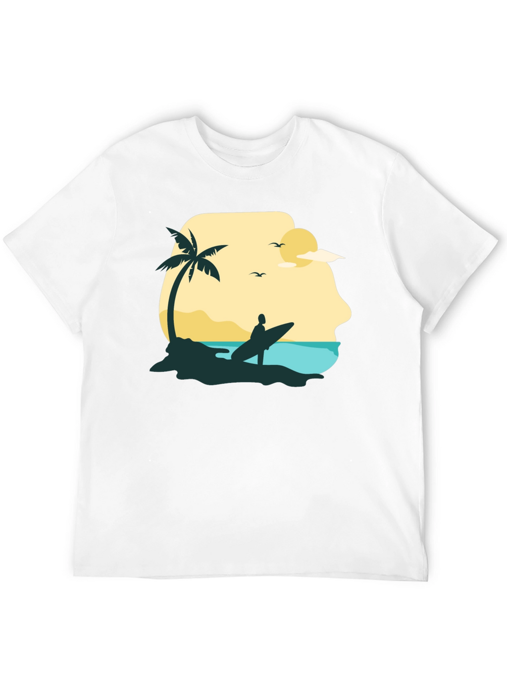 Beach Surfer Graphic Tee - Black Cotton T-Shirt
