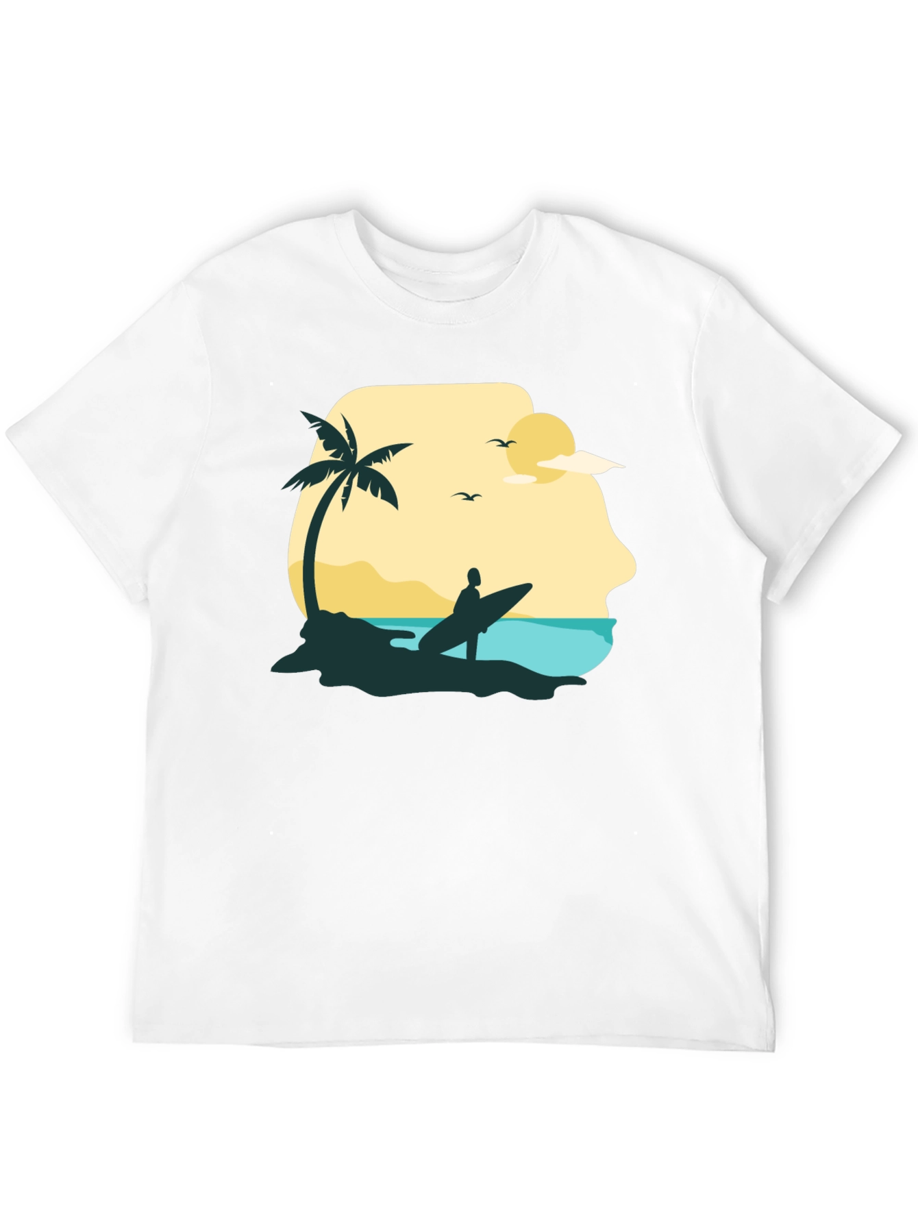Beach Surfer Graphic Tee - Black Cotton T-Shirt