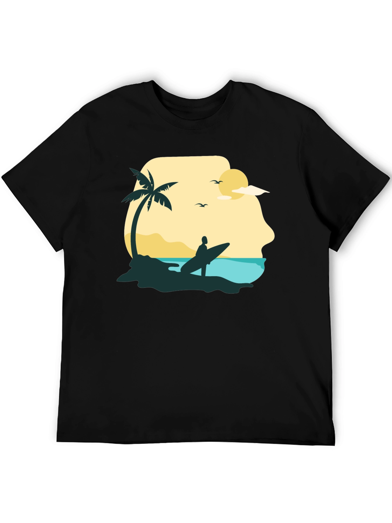 Beach Surfer Graphic Tee - Black Cotton T-Shirt