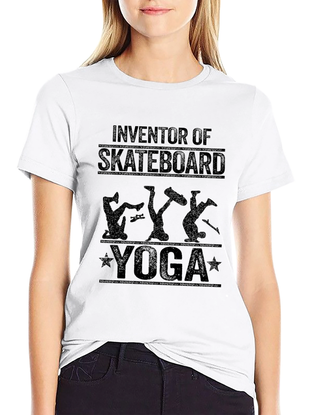 Skateboard Yoga Graphic Tee - Black Cotton T-Shirt