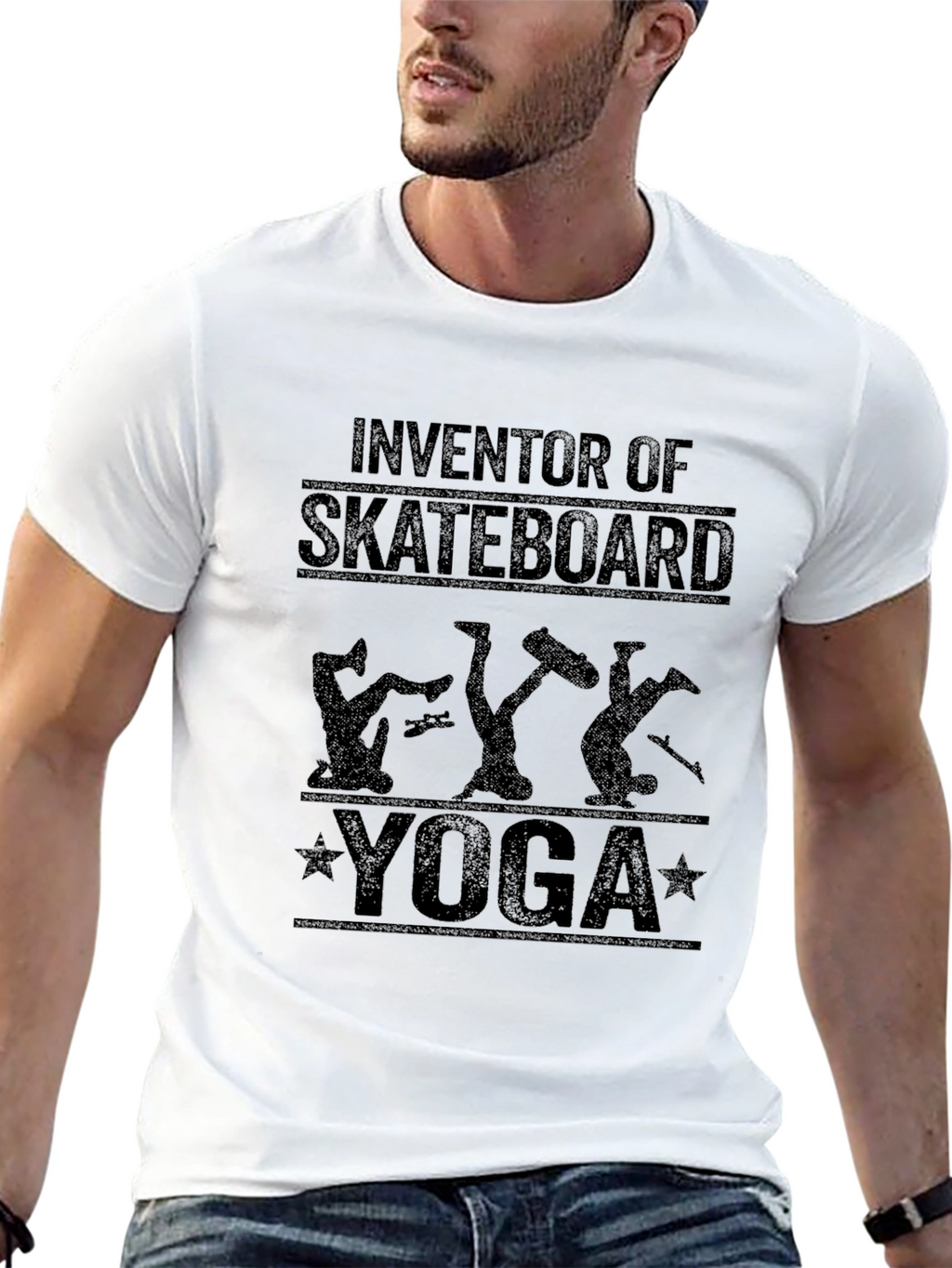 Skateboard Yoga Graphic Tee - Black Cotton T-Shirt