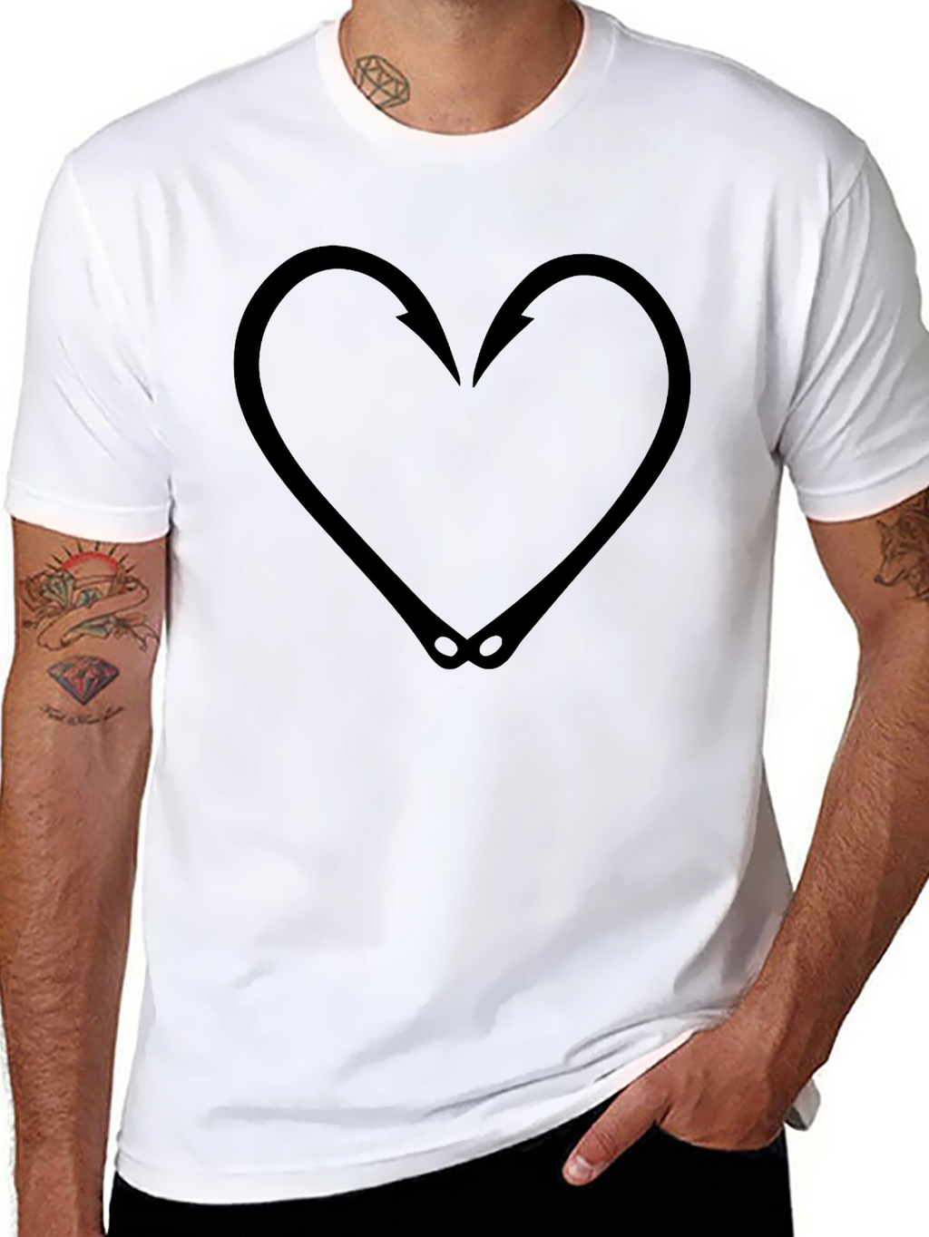 Fishing Hook Heart Graphic Tee - Black T-Shirt
