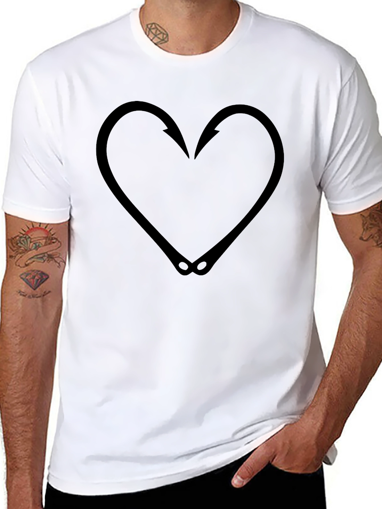 Fishing Hook Heart Graphic Tee - Black T-Shirt