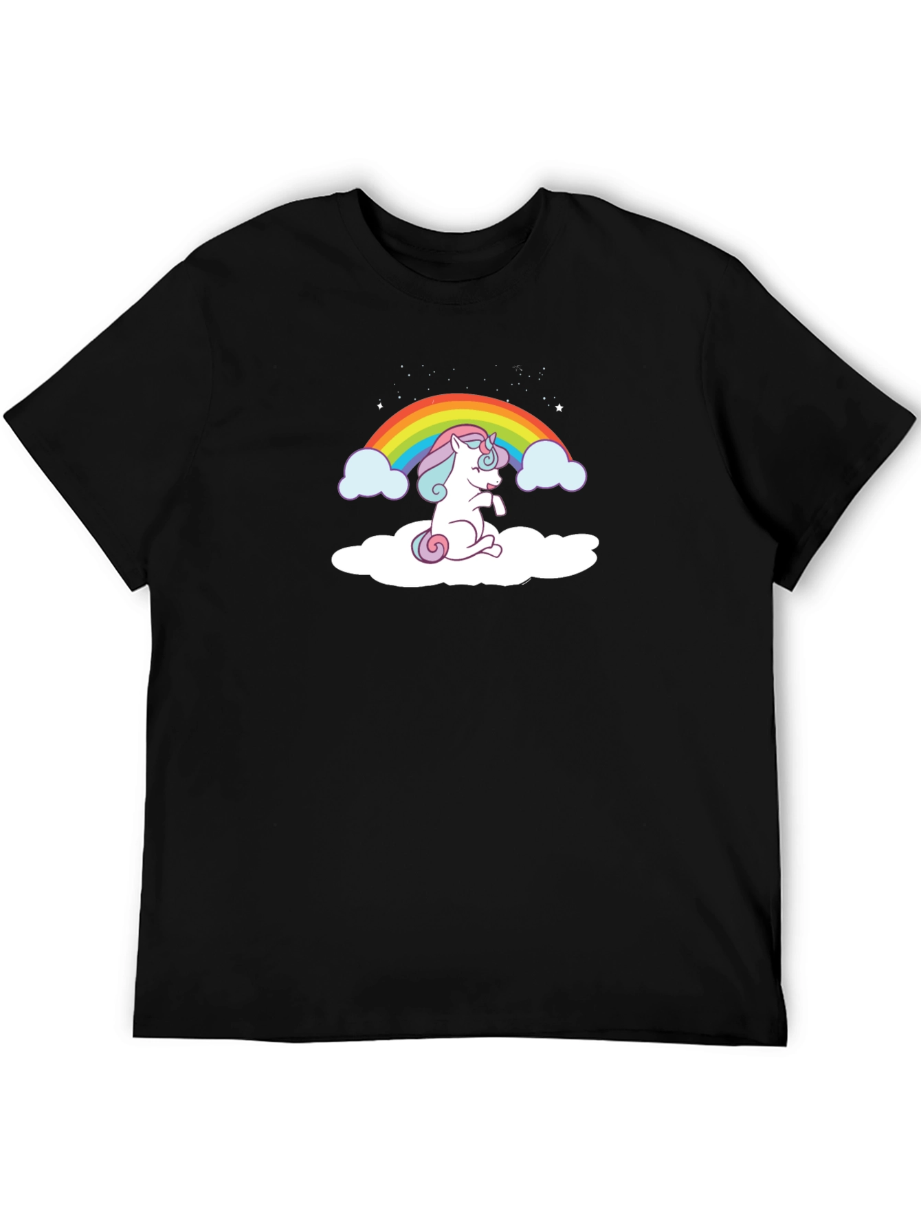 Unicorn Rainbow Graphic Tee - Black Cotton Comfort