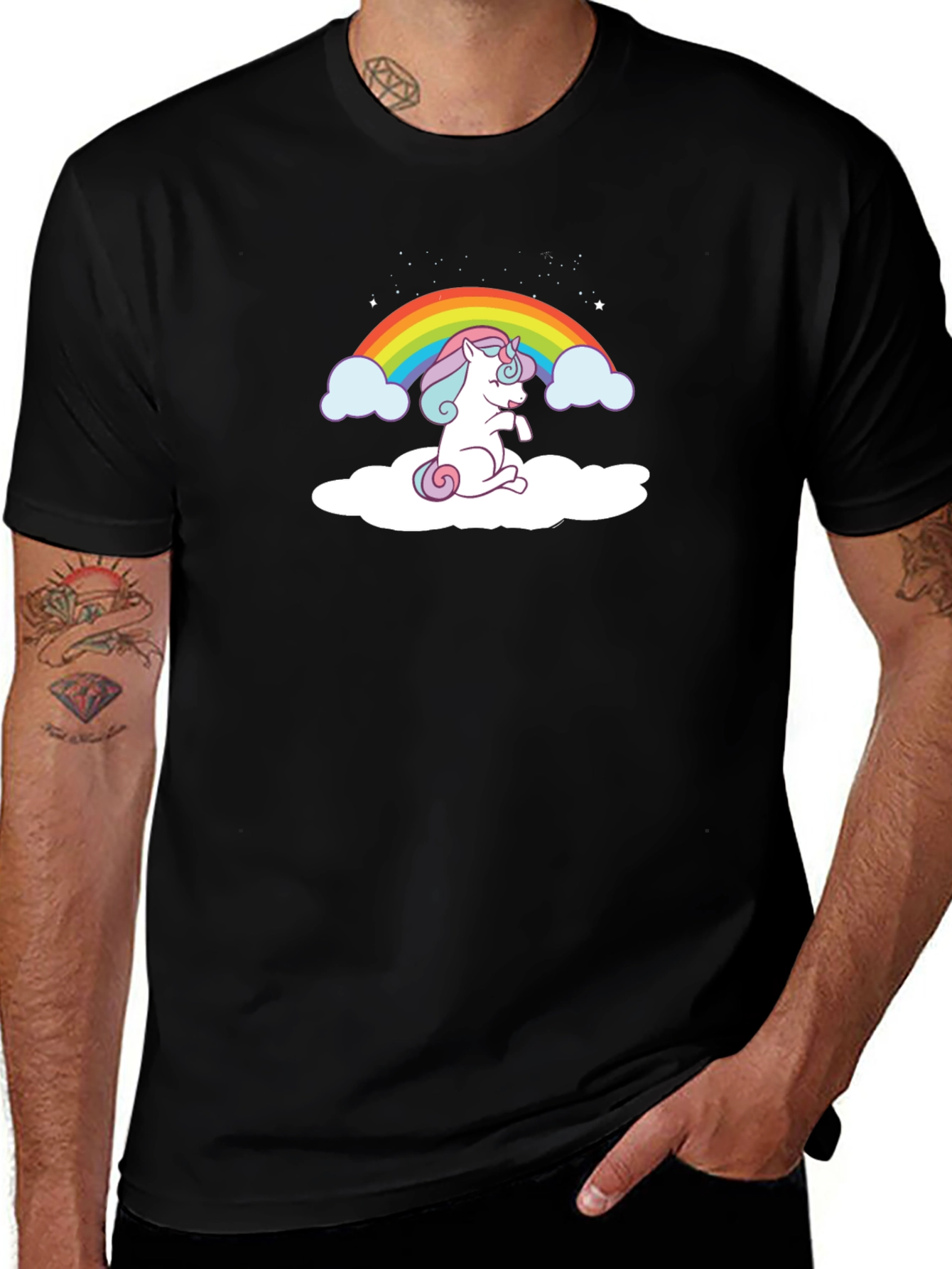 Unicorn Rainbow Graphic Tee - Black Cotton Comfort