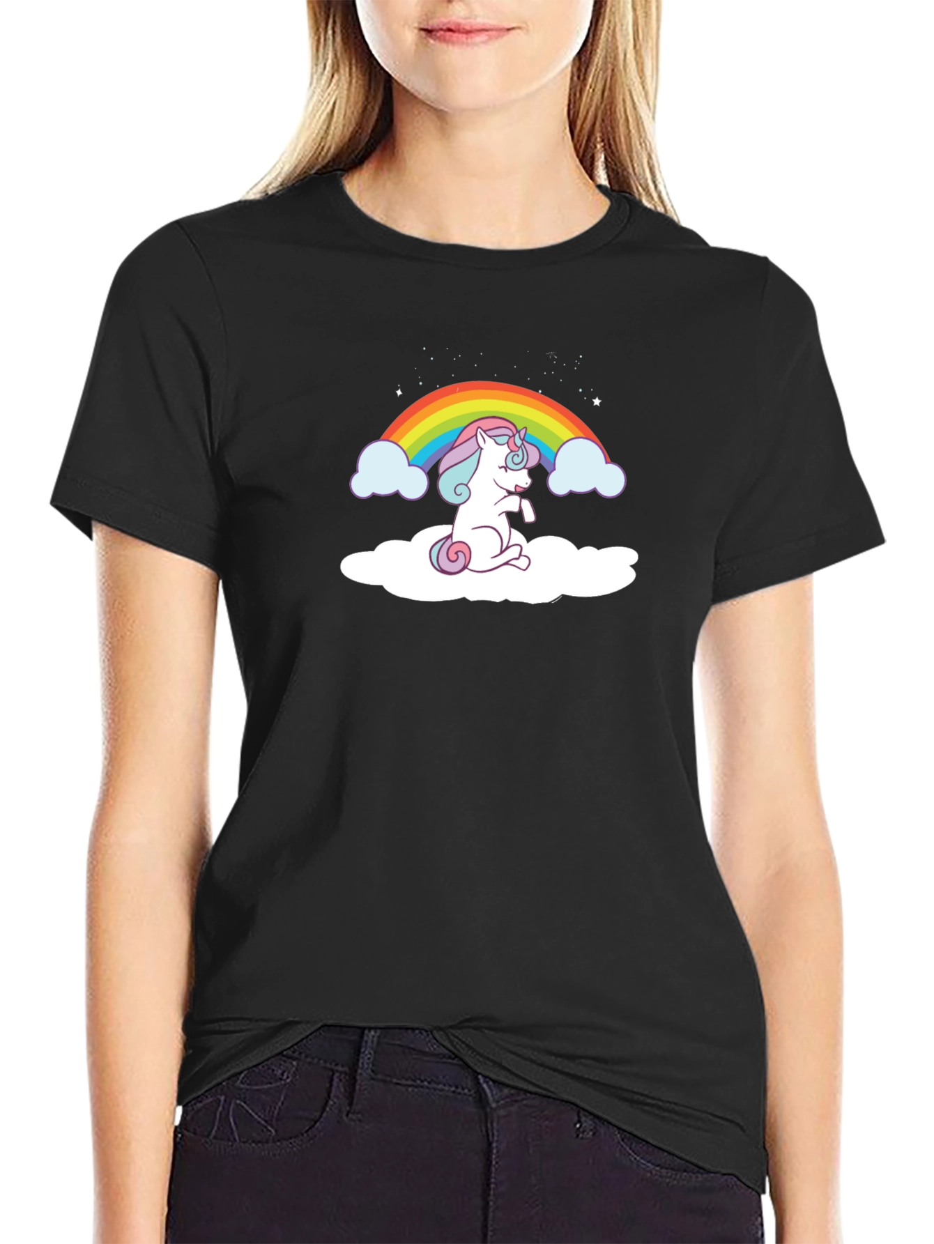 Unicorn Rainbow Graphic Tee - Black Cotton Comfort