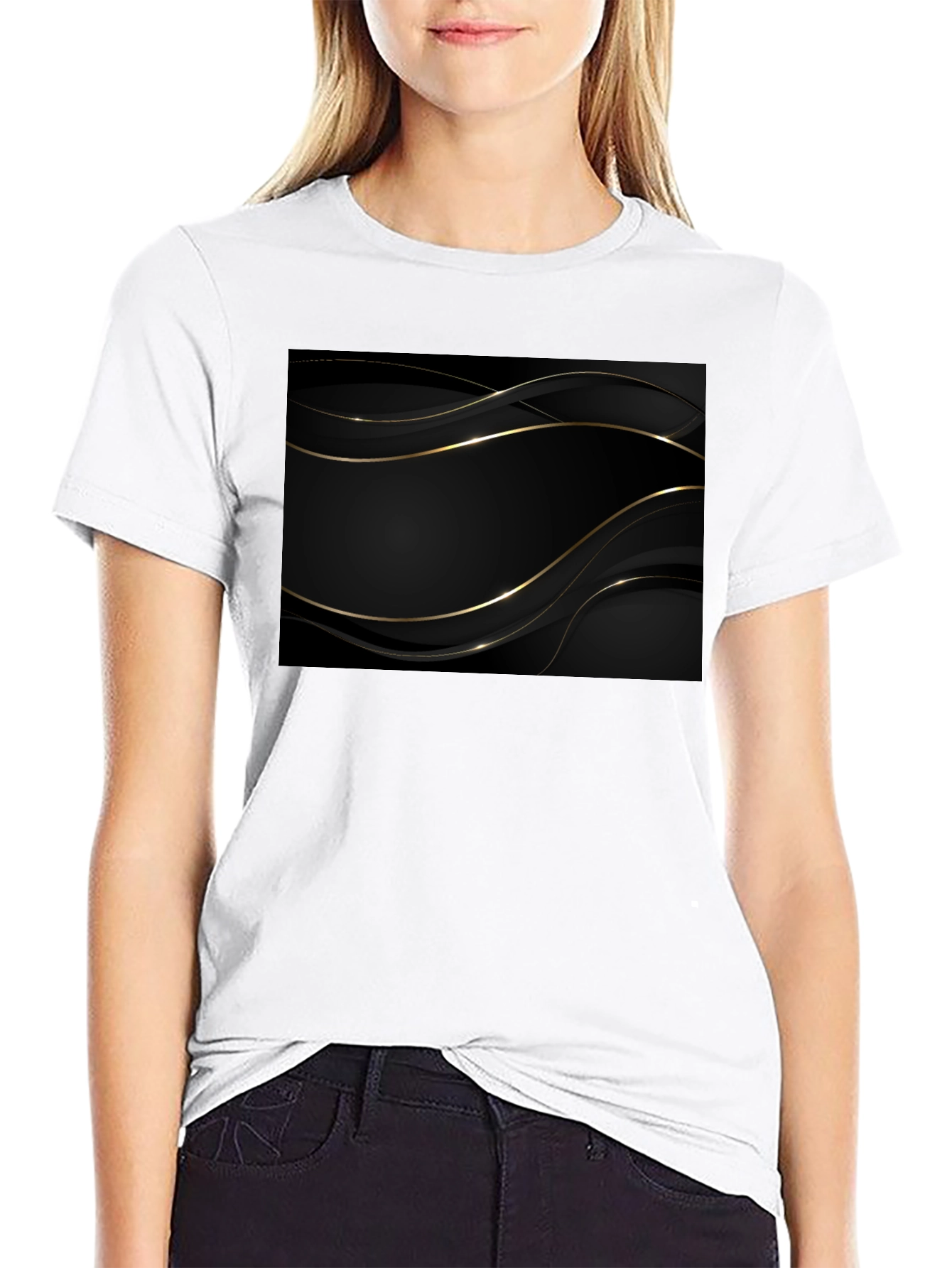 Modern Black Tee with Gold Abstract Design