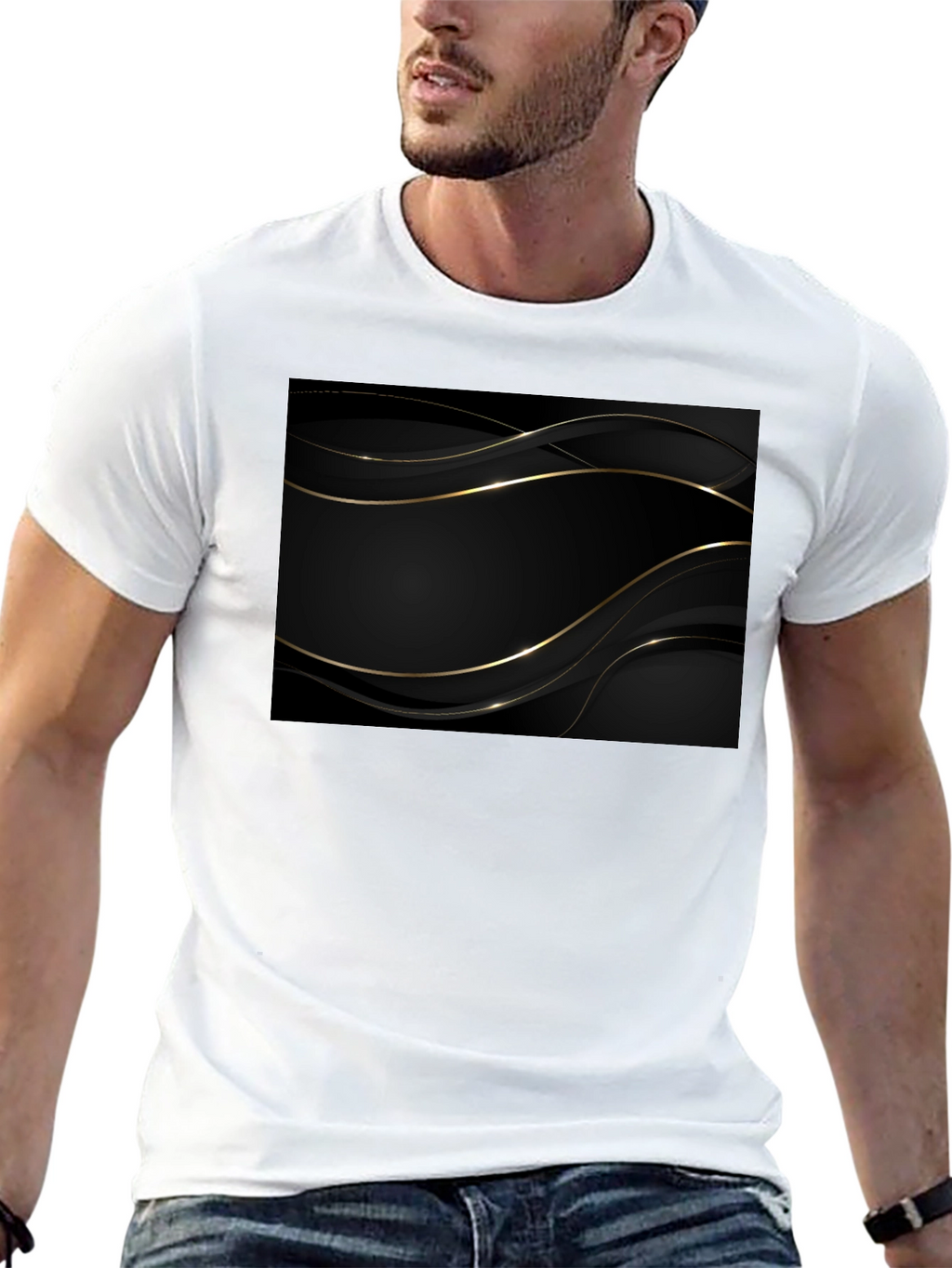 Modern Black Tee with Gold Abstract Design