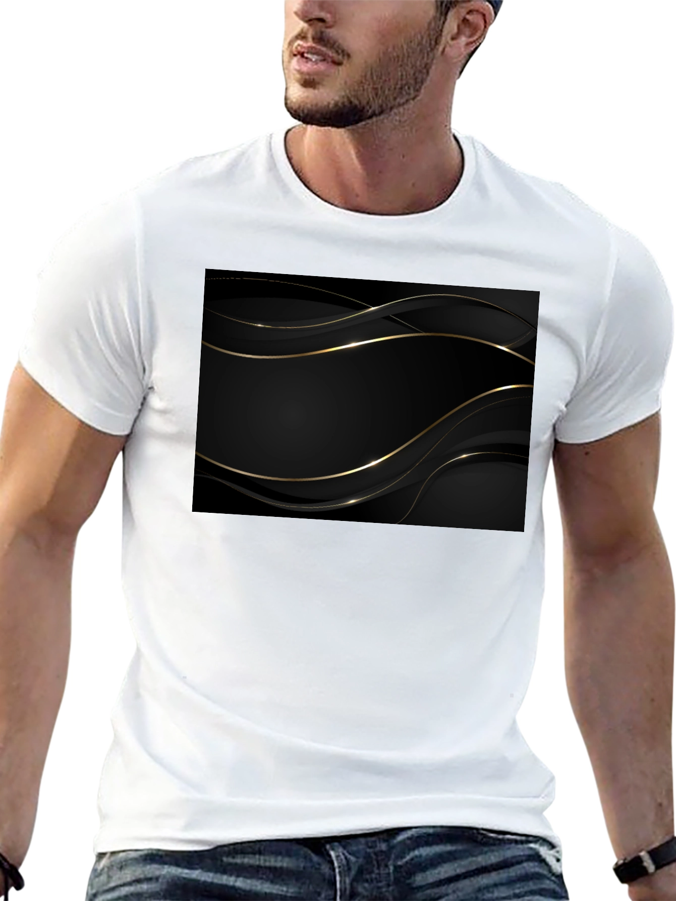 Modern Black Tee with Gold Abstract Design