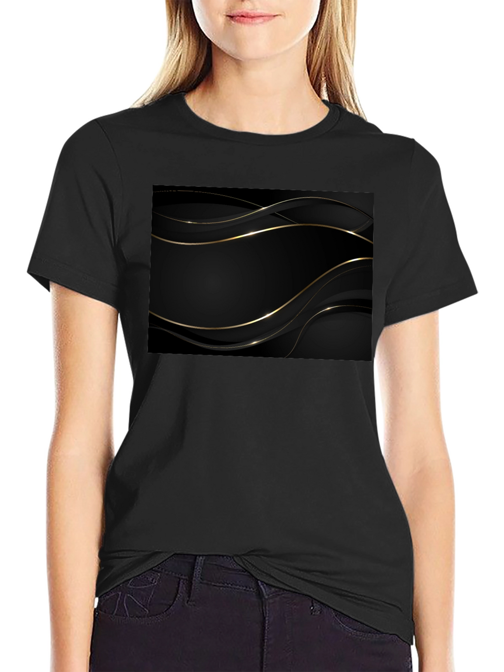 Modern Black Tee with Gold Abstract Design