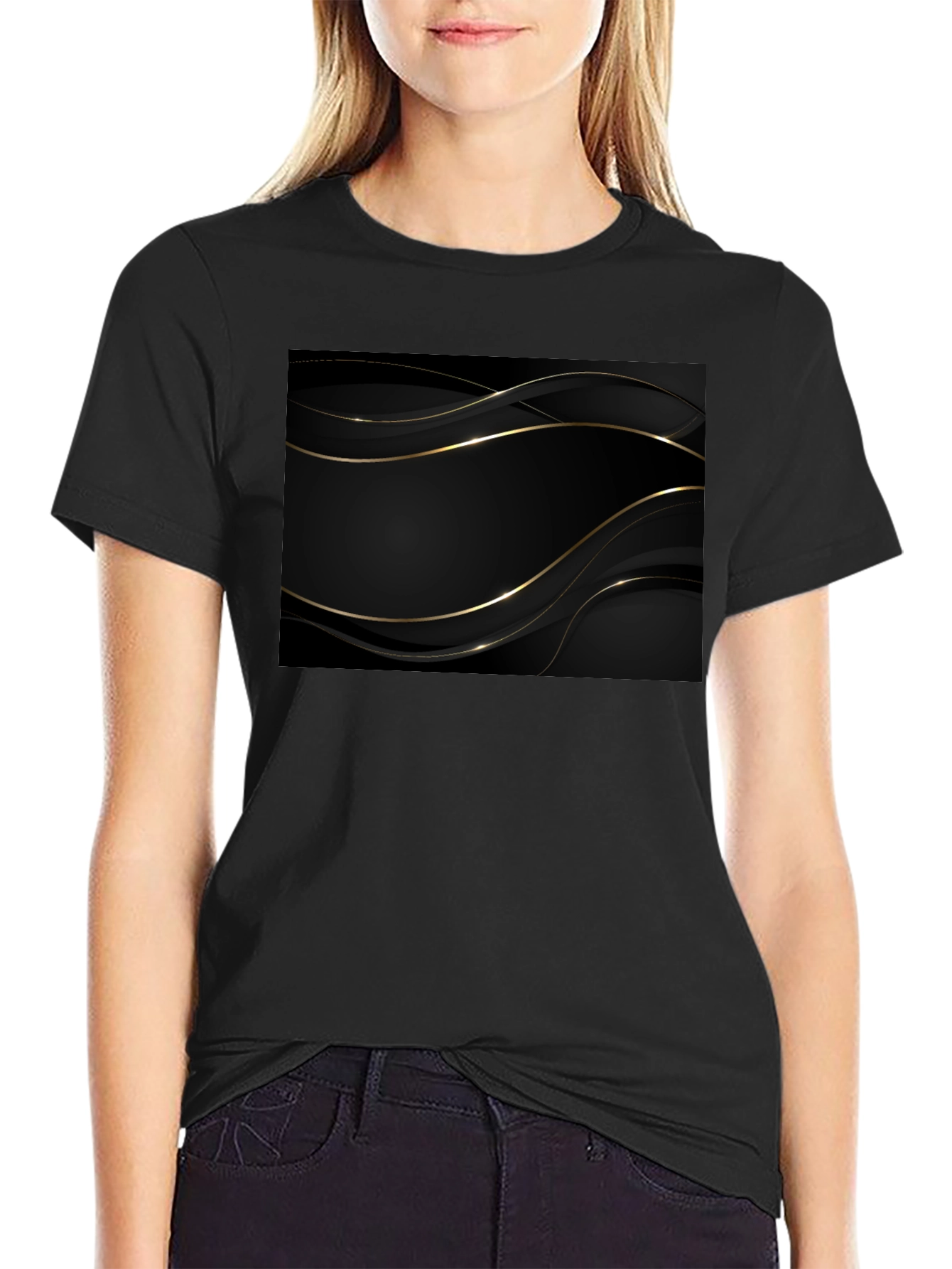 Modern Black Tee with Gold Abstract Design