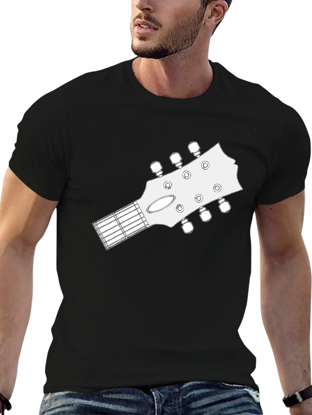 Guitar Headstock Graphic T-Shirt - Black