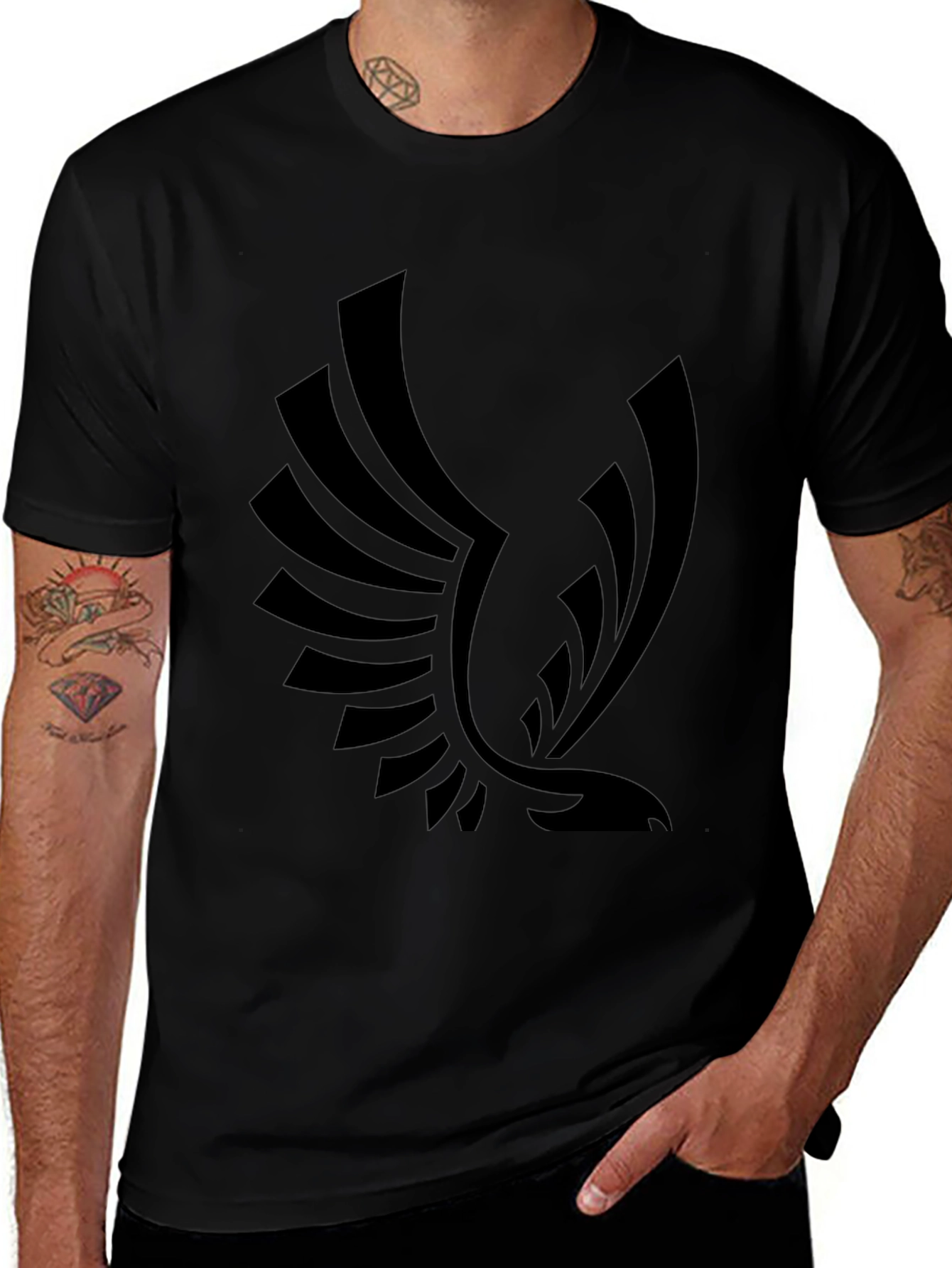 Bold Black T-Shirt with Eagle Graphic Print