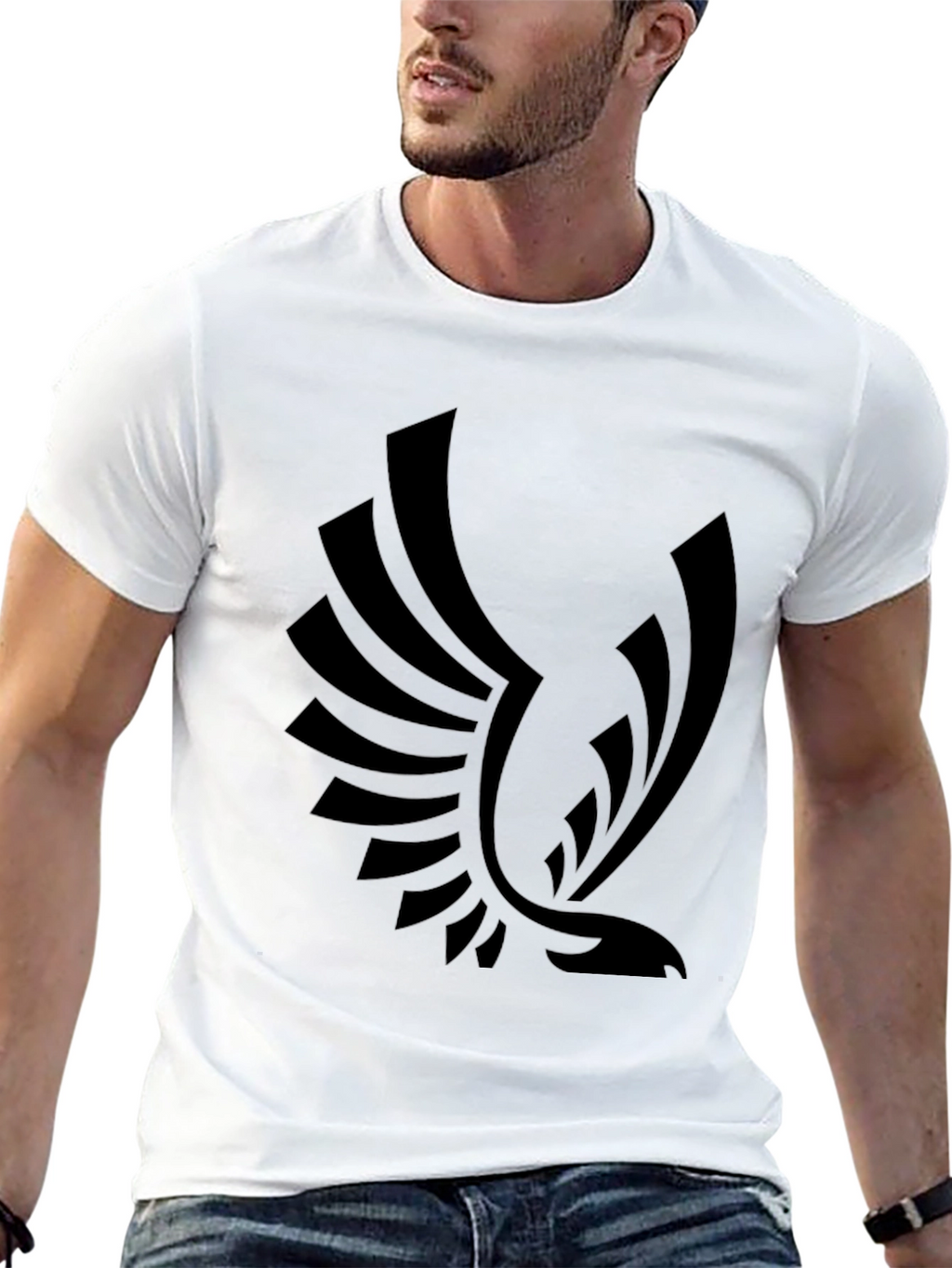 Bold Black T-Shirt with Eagle Graphic Print