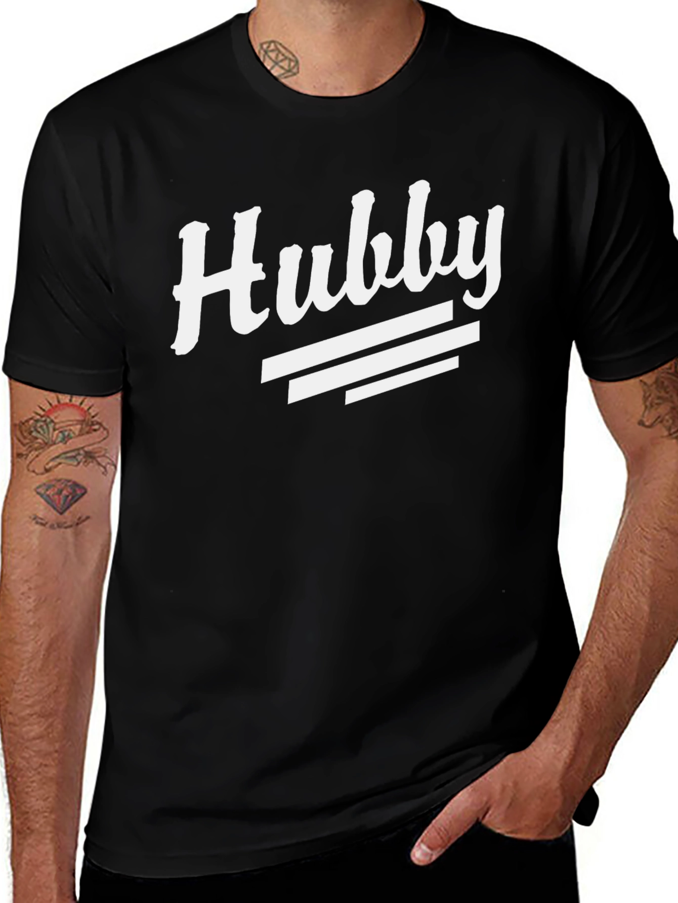 Hubby Graphic Tee - Black Cotton Blend Casual T-Shirt
